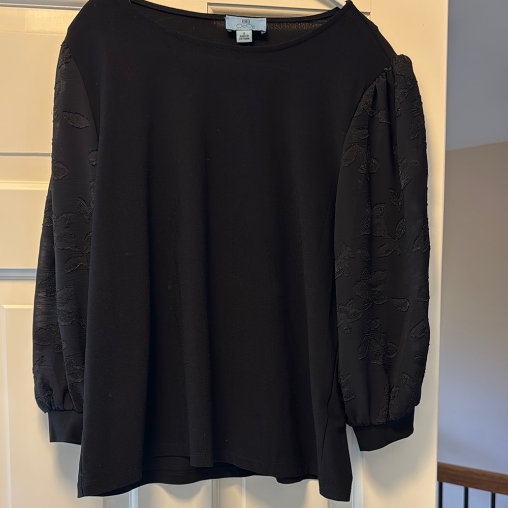 CeCe Black Puff Sleeve Boxy Blouse